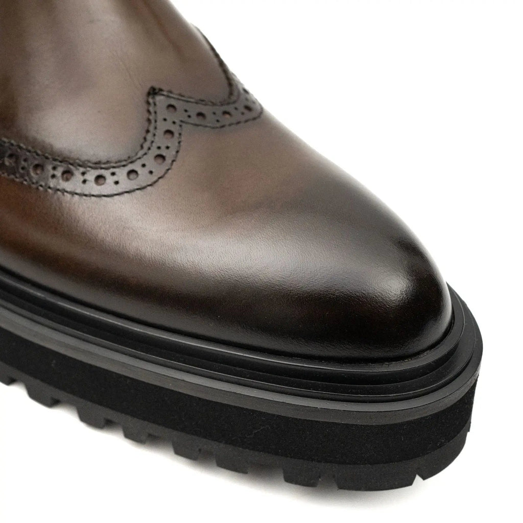 Brown Brogue Leather Chelsea Boots Divinch