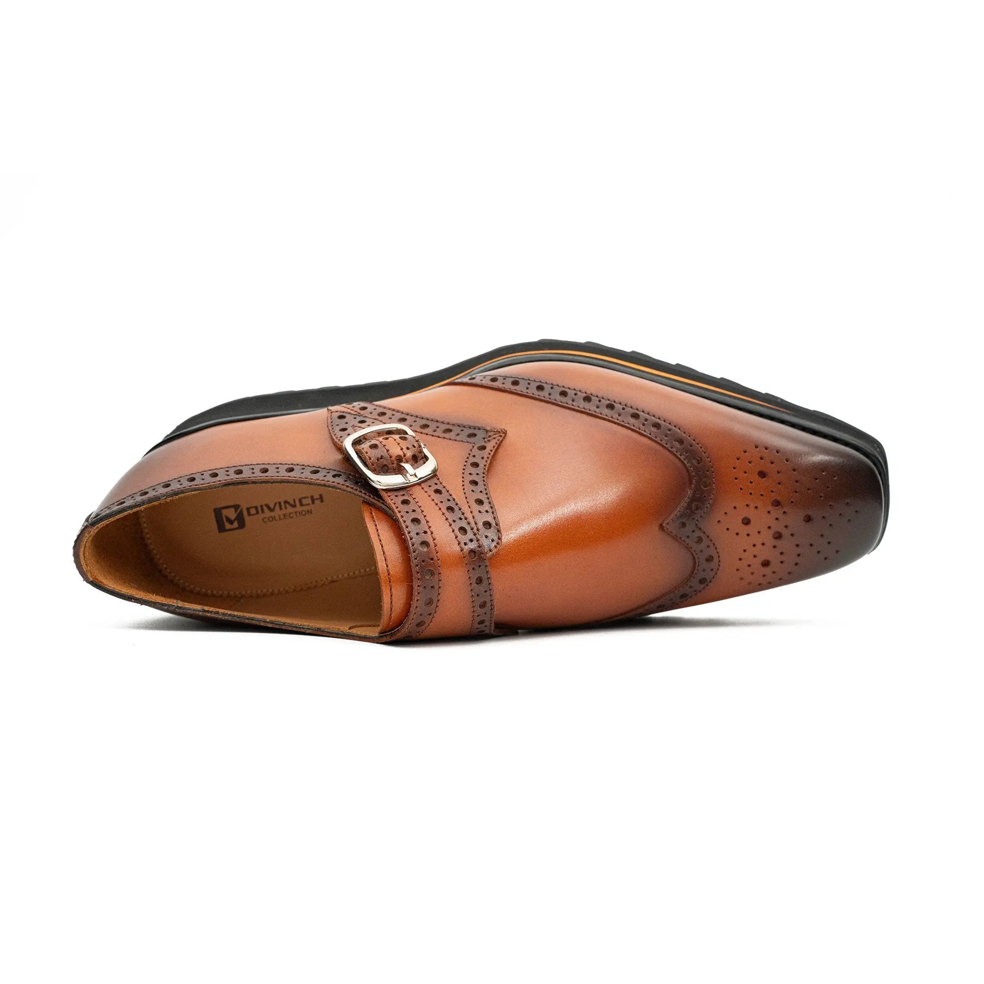 Brown Brogue Monk Shoes With Chunky Sole Divinch