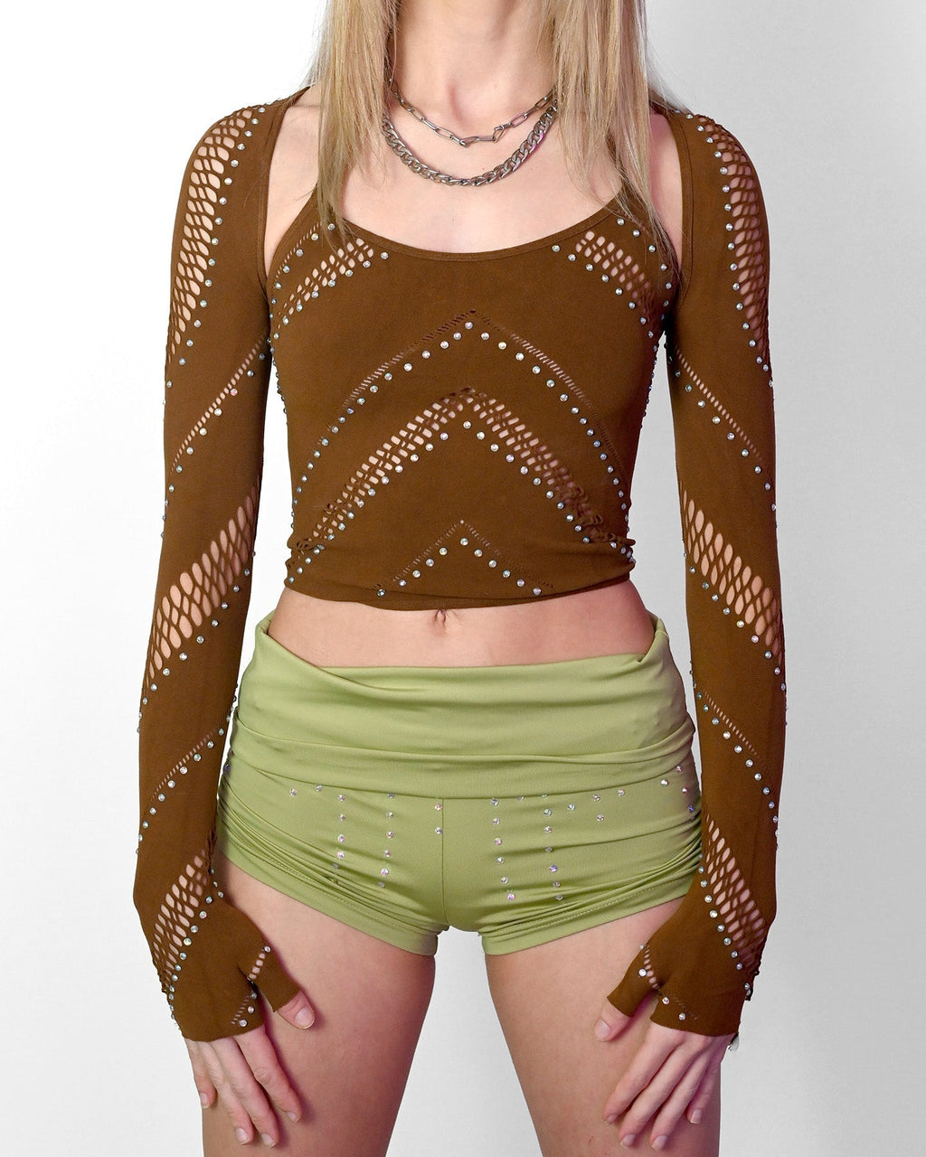 Brown Halter Bolero Set SUSPEX Rave Outfits