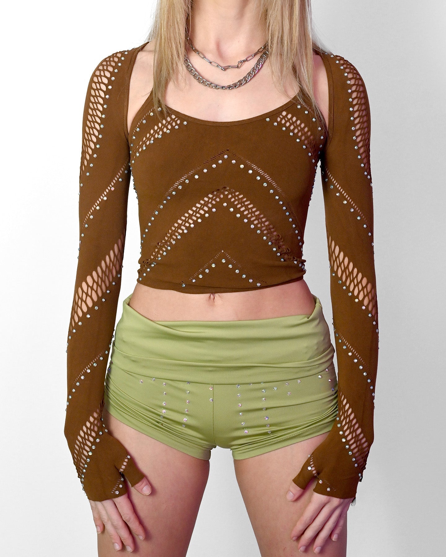 Brown Halter Bolero Set SUSPEX Rave Outfits