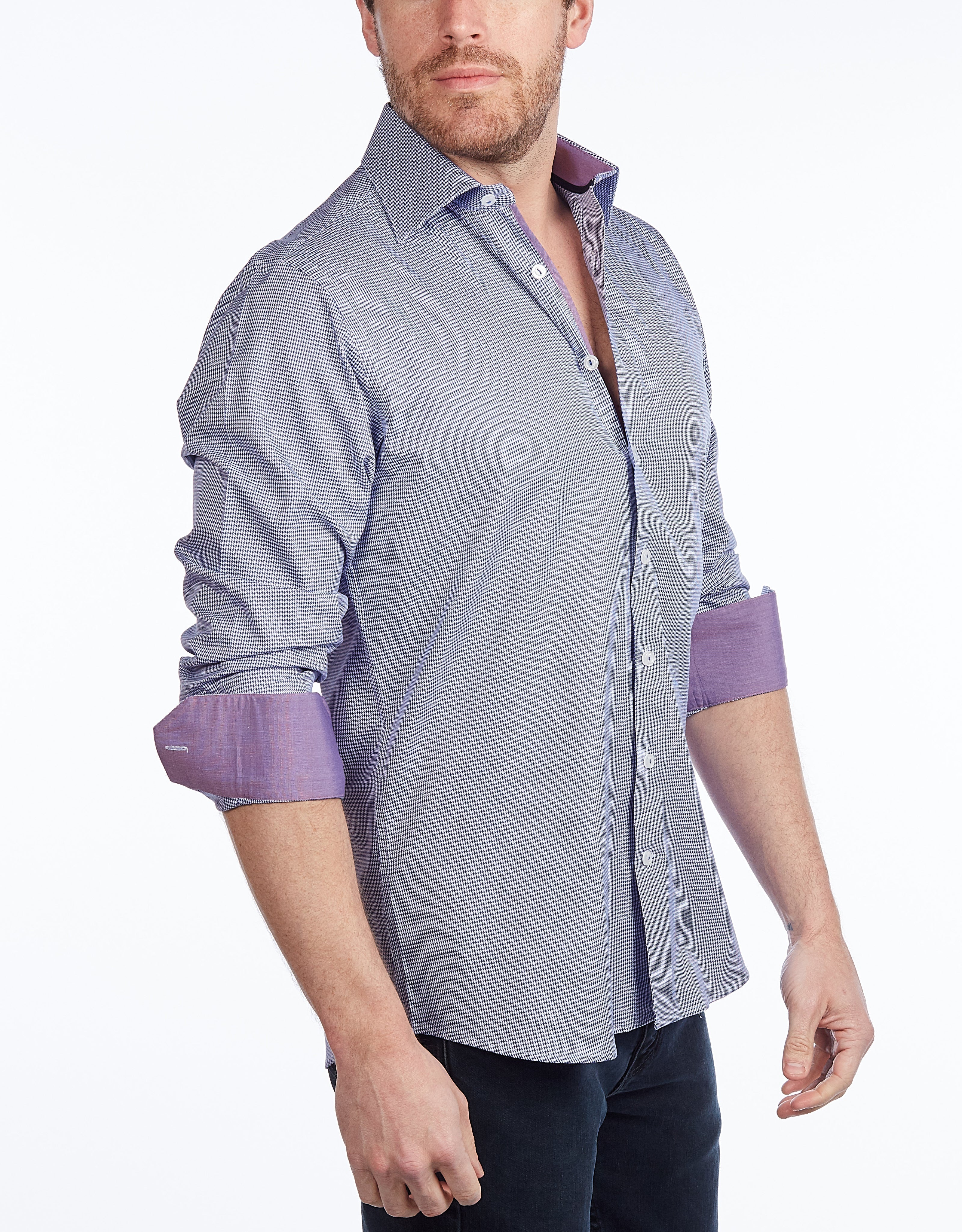 Button-Up Shirt //  - Contemporary Fit - contrast  trimming- final sale LEVINAS® Official