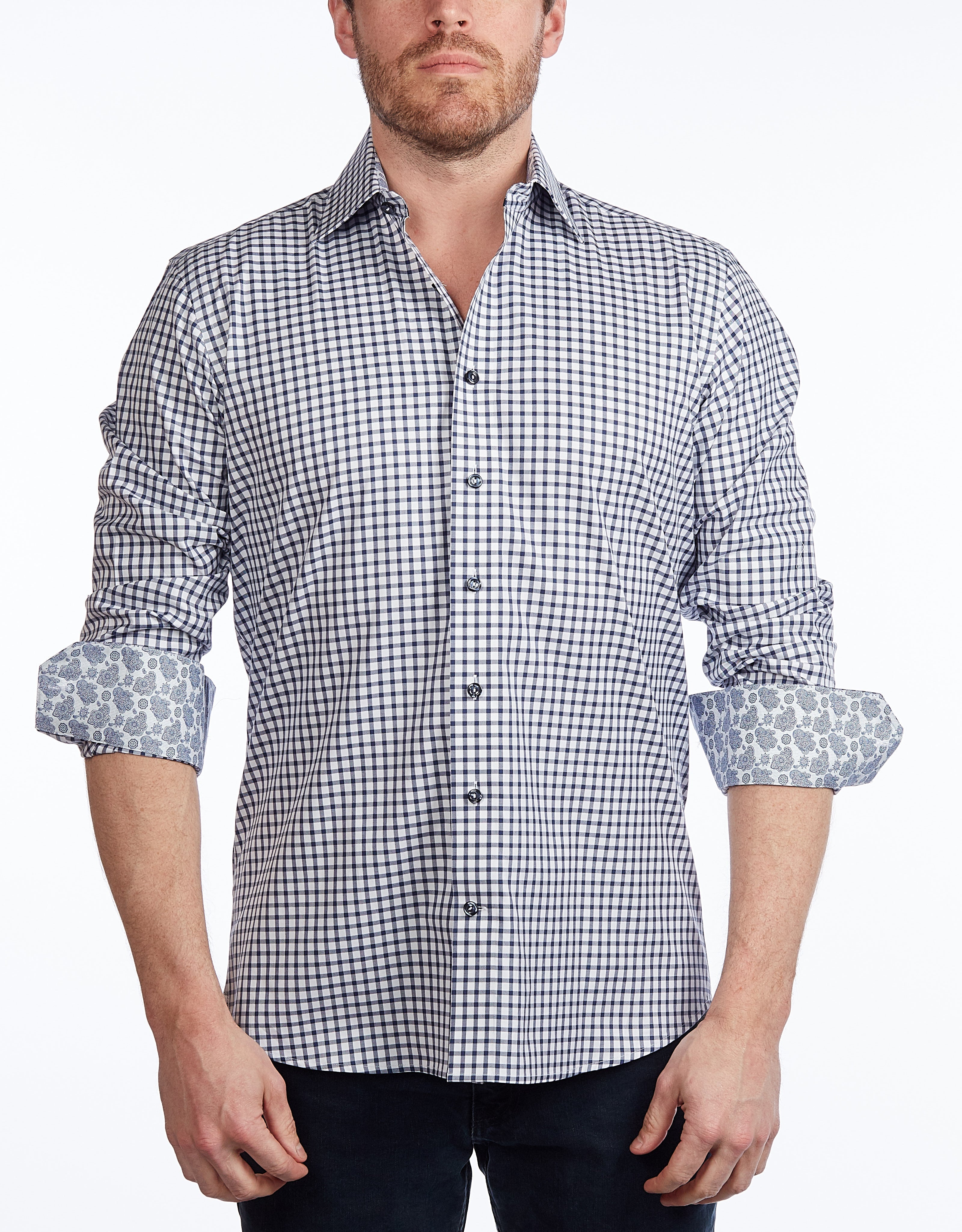 Button-Up Shirt //  - Contemporary Fit - contrast  trimming - final sale LEVINAS® Official