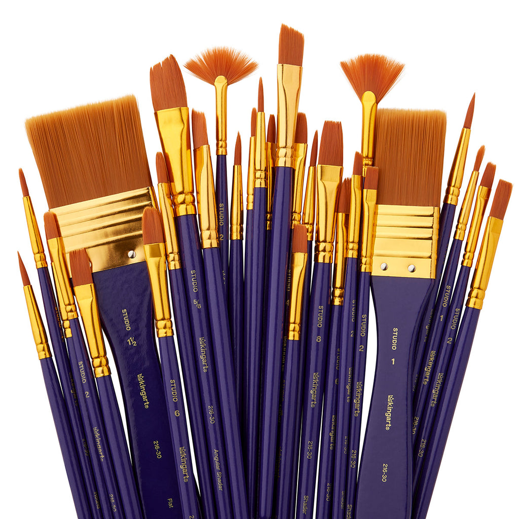 Studio Gold Nylon Brush Set - Acrylic & Watercolor - 30 pc KINGART
