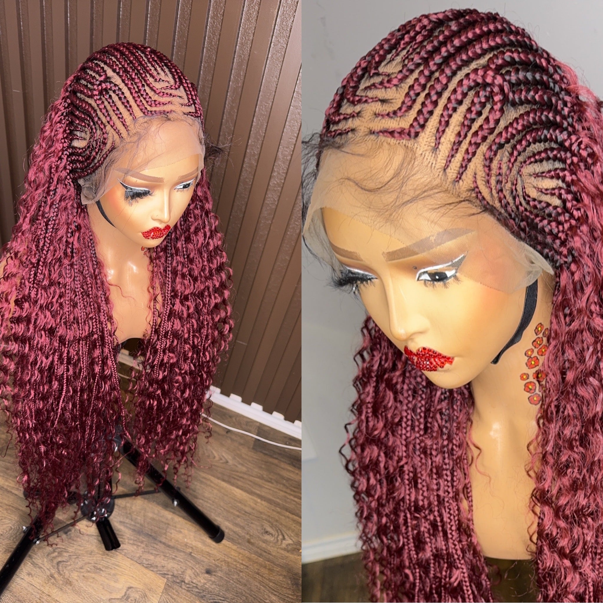 Cornrows braided wig in burgundy, brown and color 27 HOL stores