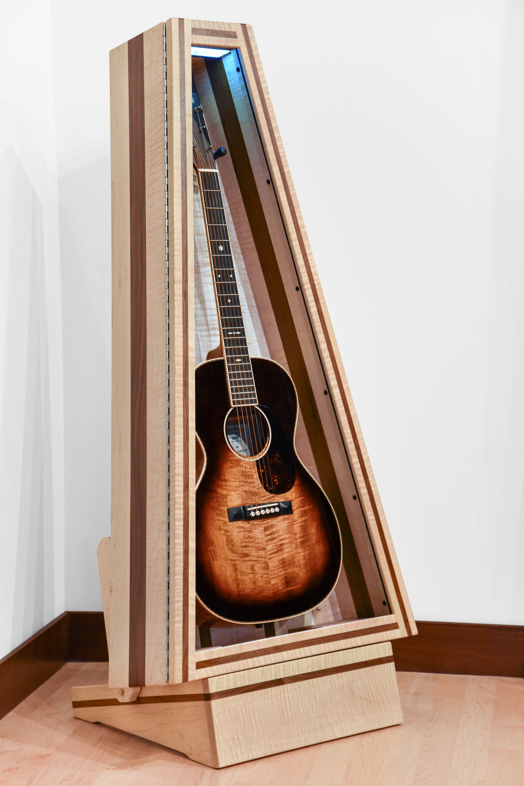 ClimaStand Triangle Humidor with Base - Flamed Maple with Walnut Acoustic Remedy Cases