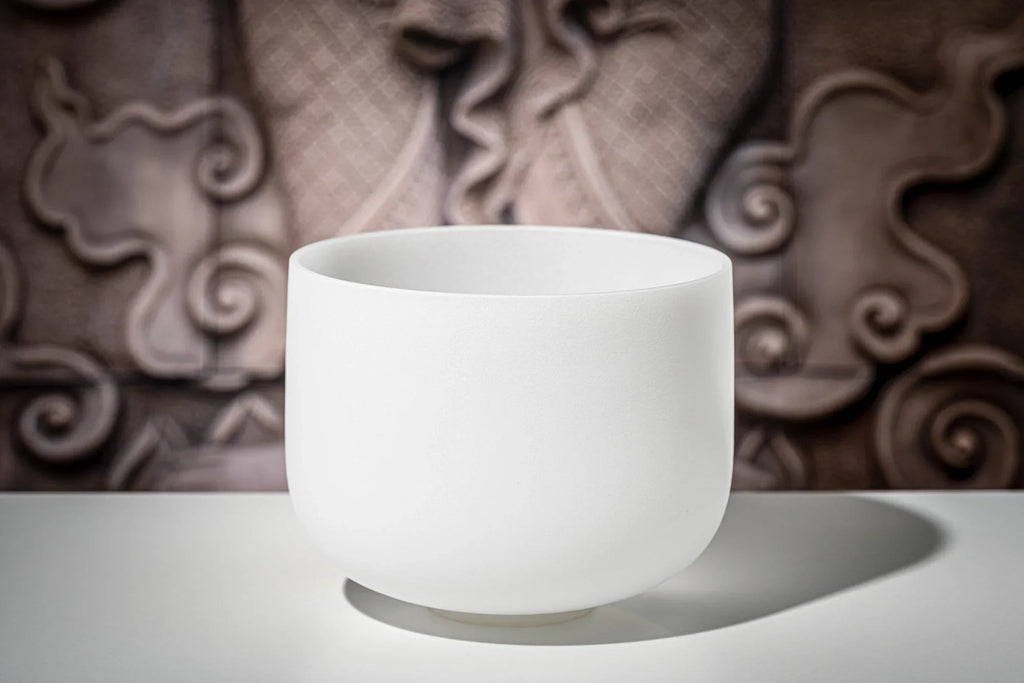 10" White-Frosted Crystal Singing Bowl, Note E4, Solar Plexus Chakra Utah Energy Healing Center