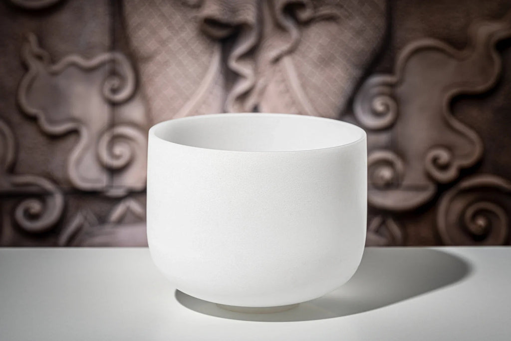 10" White-Frosted Crystal Singing Bowl, Note F4, Heart Chakra Utah Energy Healing Center