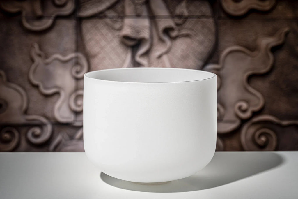 12" White-Frosted Crystal Singing Bowl, Note F4, Heart Chakra Utah Energy Healing Center