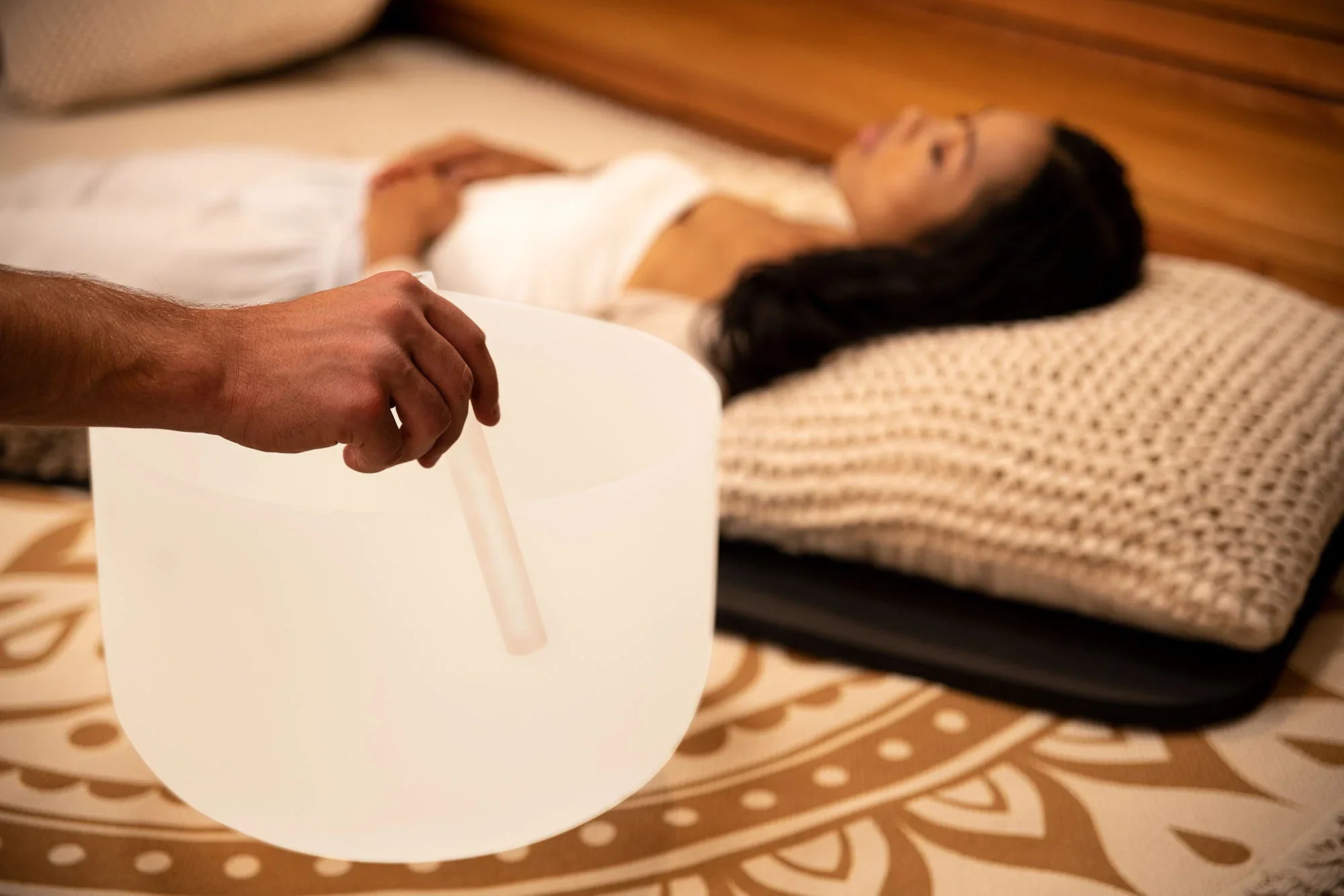 14" White-Frosted Crystal Singing Bowl, Note G3, Throat Chakra Utah Energy Healing Center