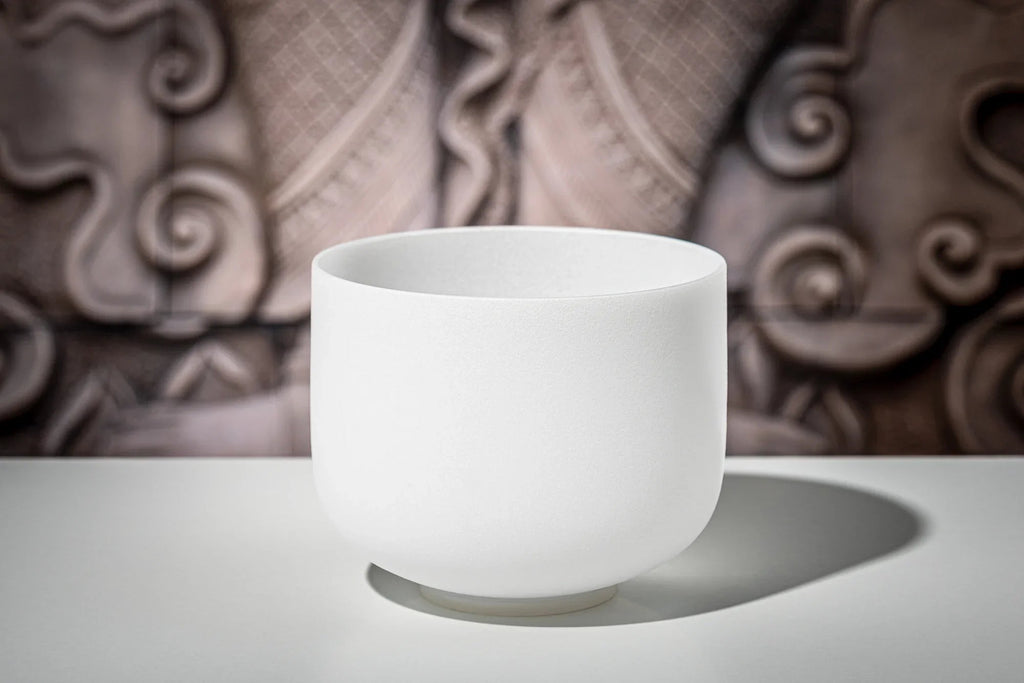 8" White-Frosted Crystal Singing Bowl, Note F4, Heart Chakra Utah Energy Healing Center