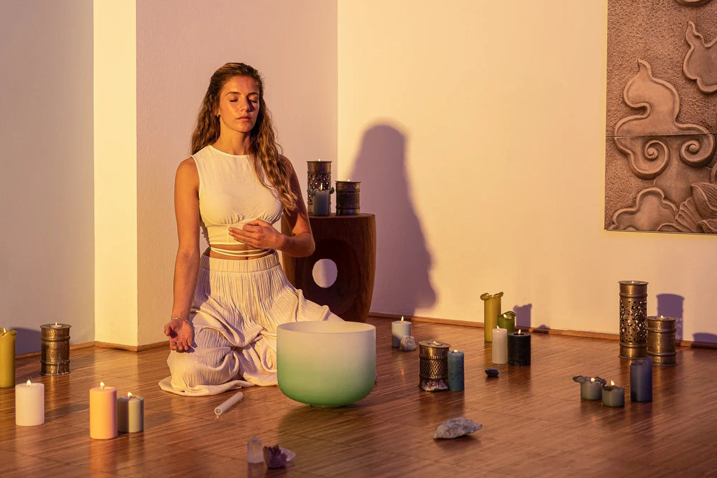 11" Color-Frosted Crystal Singing Bowl, Green, Note F4, Heart Chakra Utah Energy Healing Center