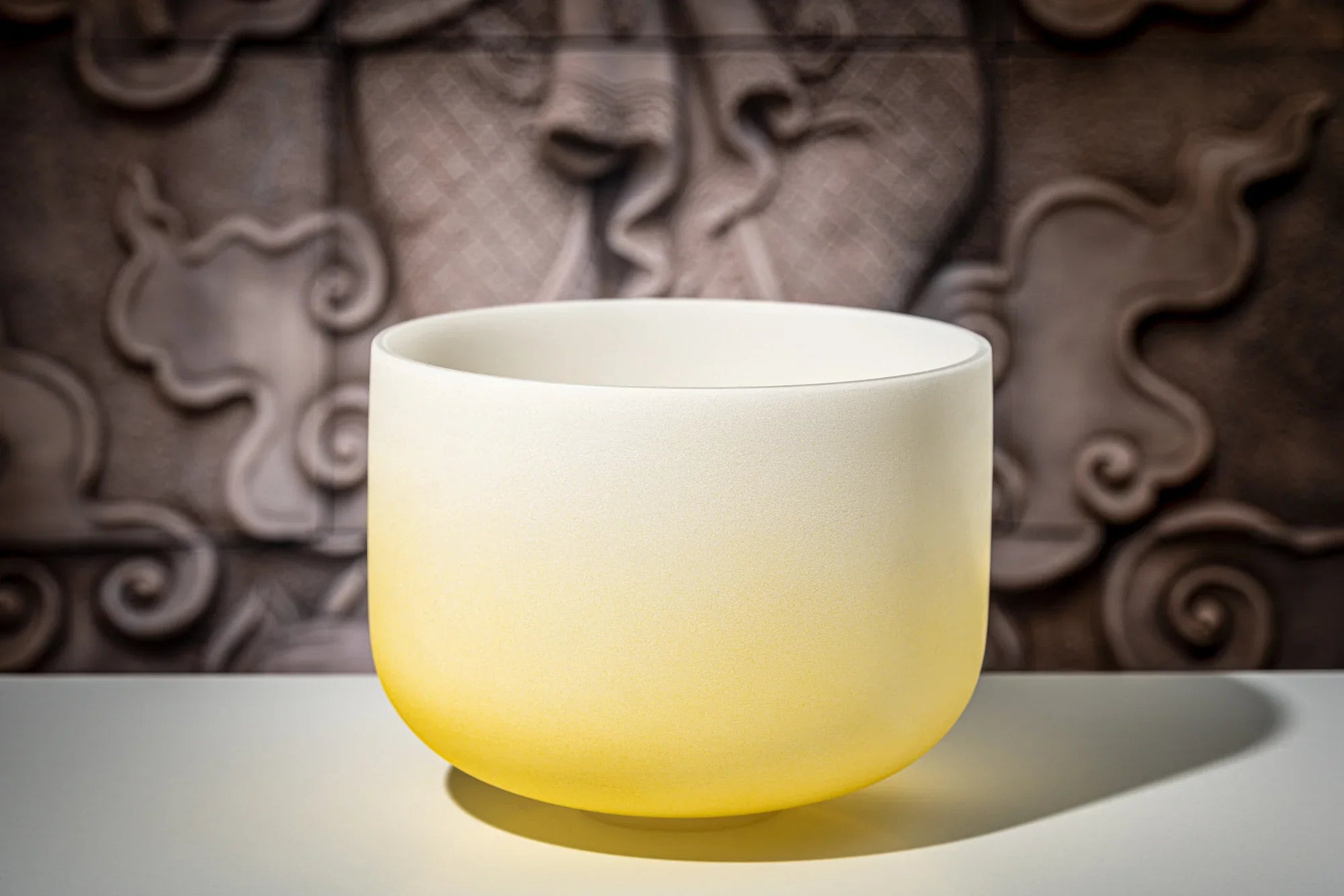 12" Color-Frosted Crystal Singing Bowl, Yellow, Note E4, Solar Plexus Chakra Utah Energy Healing Center