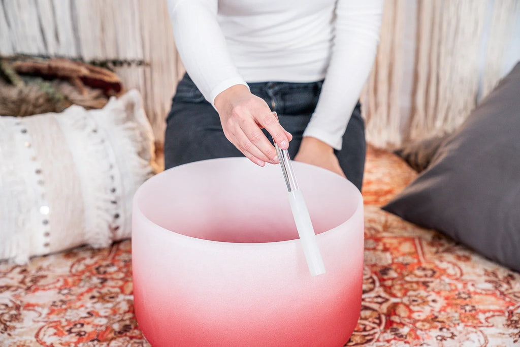 14" Color-Frosted Crystal Singing Bowl, Red, Note C4, Root Chakra Utah Energy Healing Center