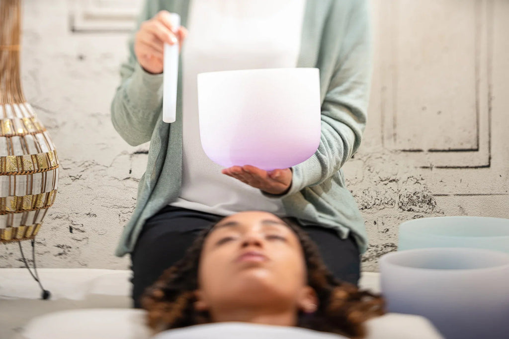 8" Color-Frosted Crystal Singing Bowl, Purple, Note B4, Crown Chakra Utah Energy Healing Center