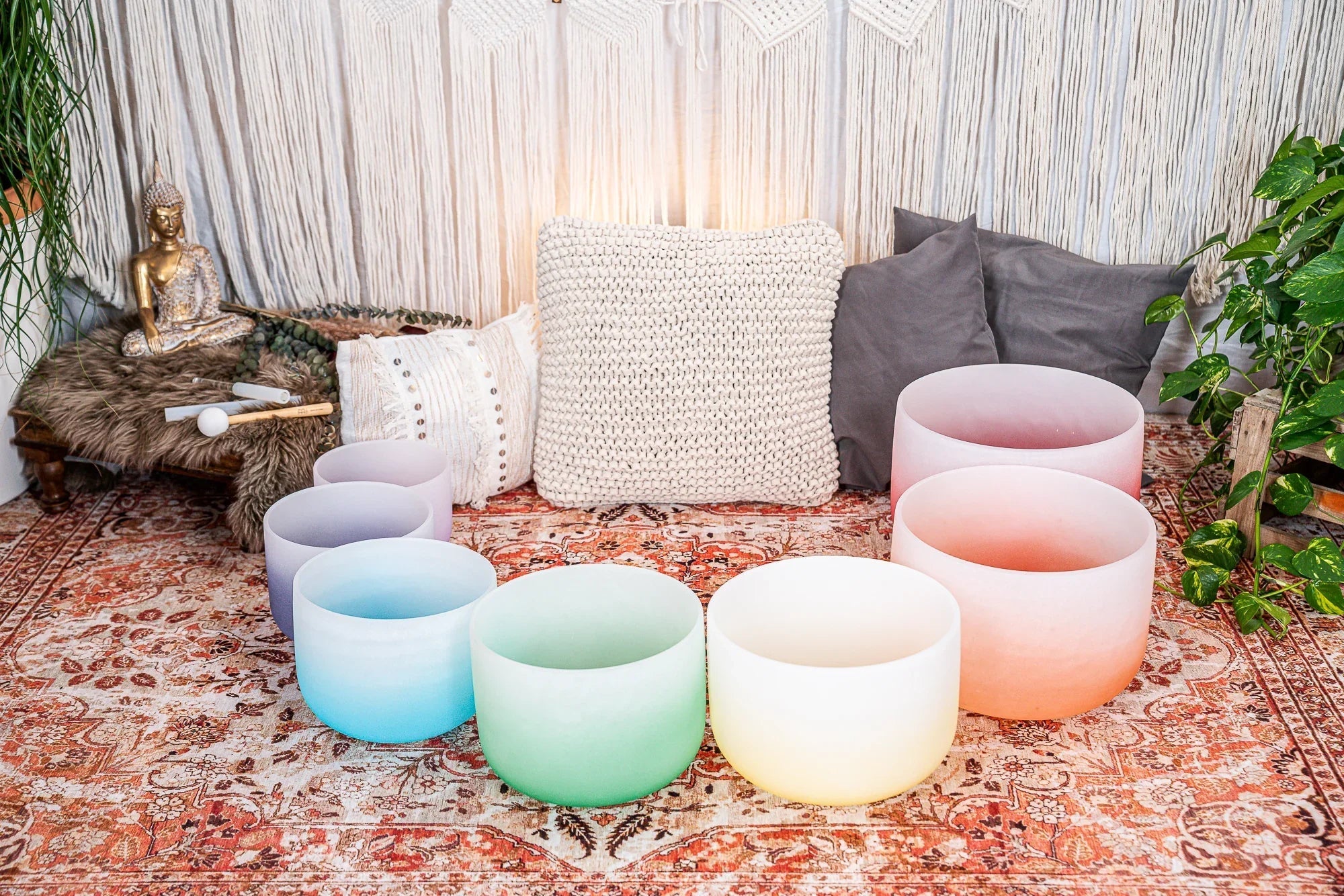 7-piece Crystal Singing Bowl Chakra Set, Color-Frosted Utah Energy Healing Center