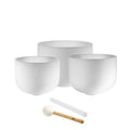 3-Piece White-Frosted Crystal Singing Bowl Set, A4/F4/C4, 432 Hz Utah Energy Healing Center