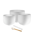 3-Piece White-Frosted Crystal Singing Bowl Set, A4/F4/D4, 432 Hz Utah Energy Healing Center