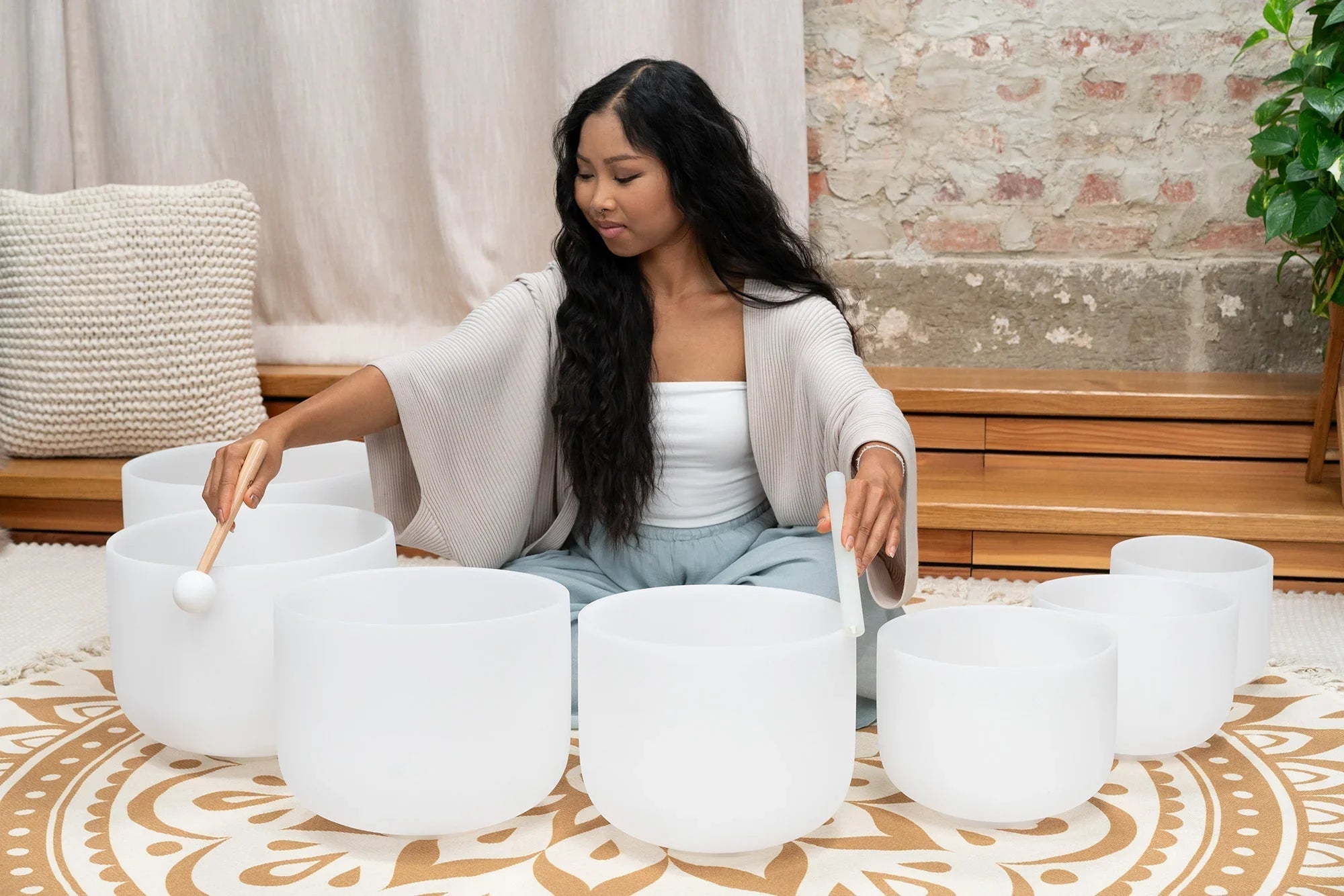 7-Piece White-Frosted Crystal Singing Bowl Chakra Set Utah Energy Healing Center