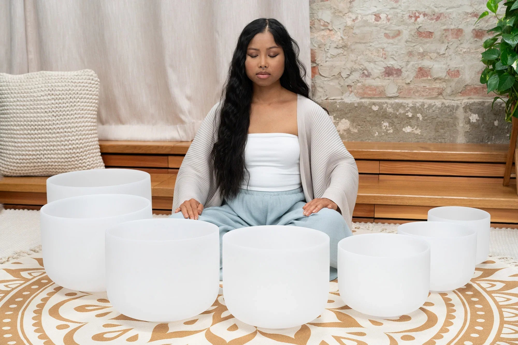 7-Piece White-Frosted Crystal Singing Bowl Chakra Set Utah Energy Healing Center