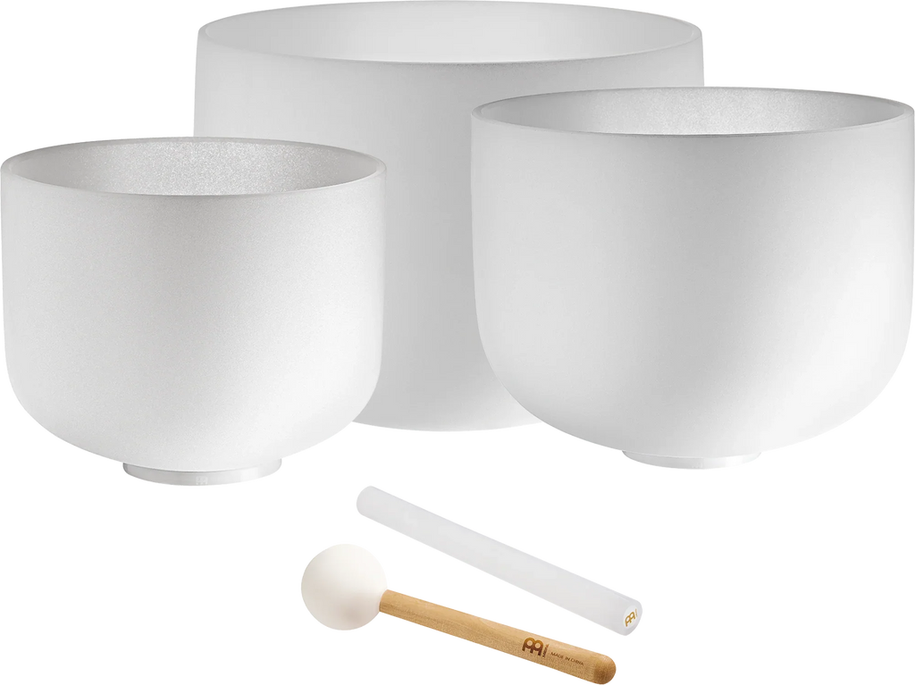 3-Piece White-Frosted Crystal Singing Bowl Set, G4/E4/C4, 432 Hz Utah Energy Healing Center