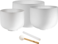 3-Piece White-Frosted Crystal Singing Bowl Set, G4/E4/C4, 432 Hz Utah Energy Healing Center