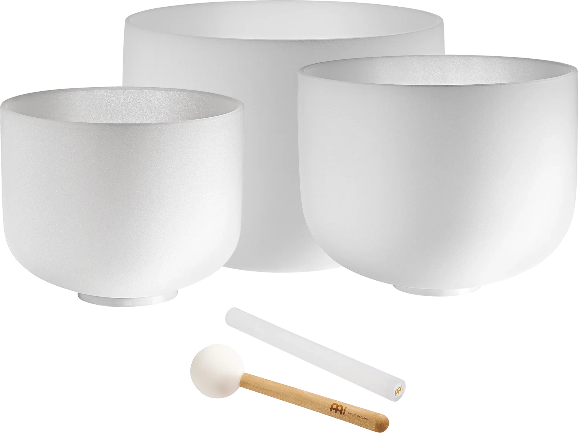 3-Piece White-Frosted Crystal Singing Bowl Set, G4/E4/C4, 432 Hz Utah Energy Healing Center