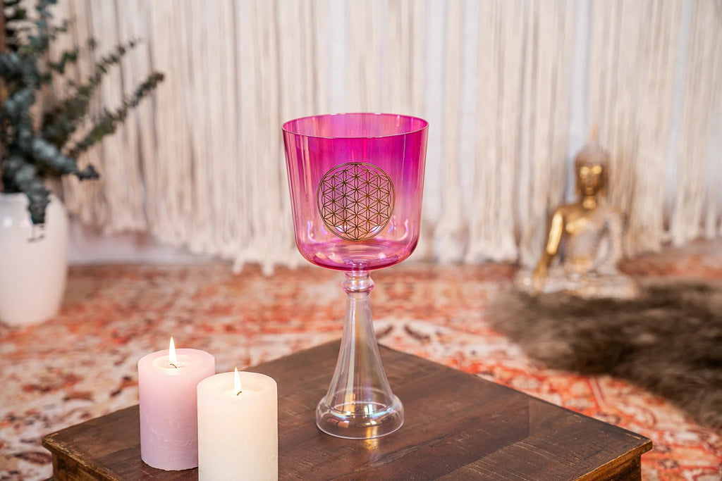 6" Crystal Singing Chalice, F4, Pink, Heart Chakra, Flower of Life Utah Energy Healing Center