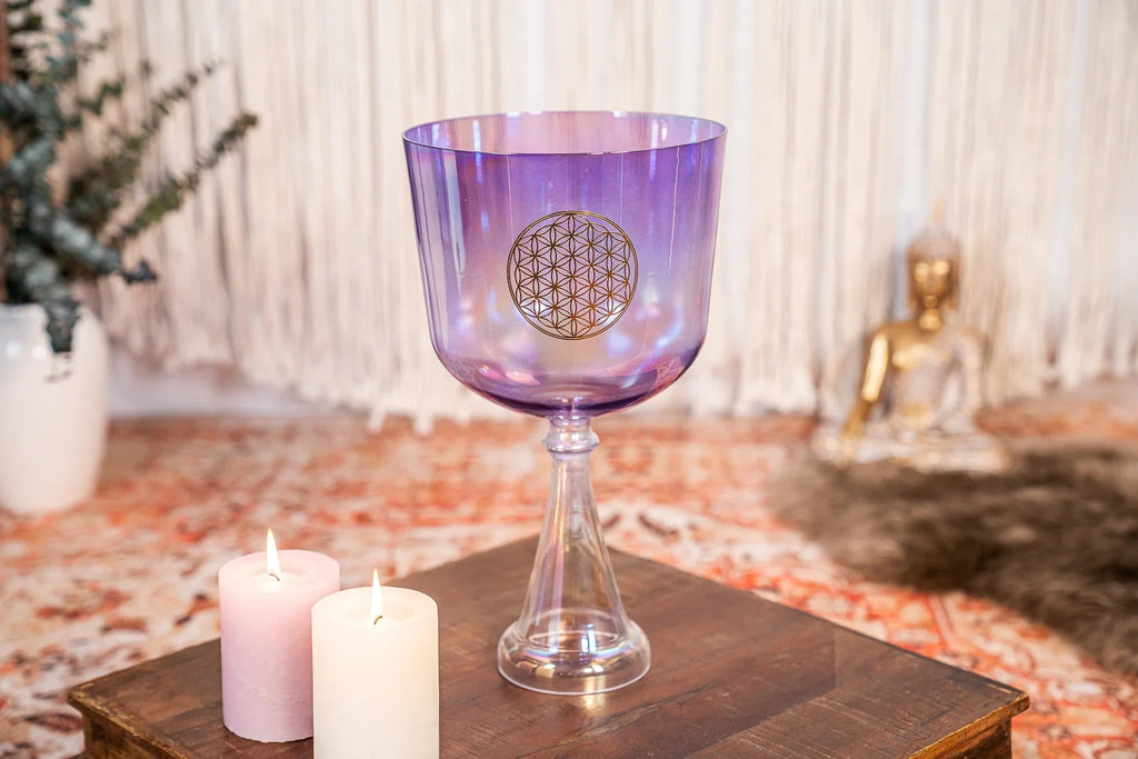 8" Crystal Singing Chalice, F3, Purple, Heart Chakra, Flower of Life Utah Energy Healing Center