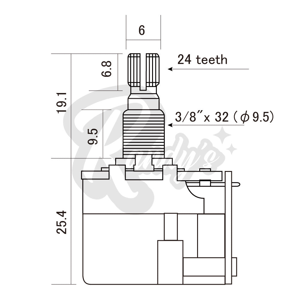 500KΩ Push-Pull DPDT Potentiometer ⅜" Bushing (Fine) - Fits Gibson® Randy's LLC