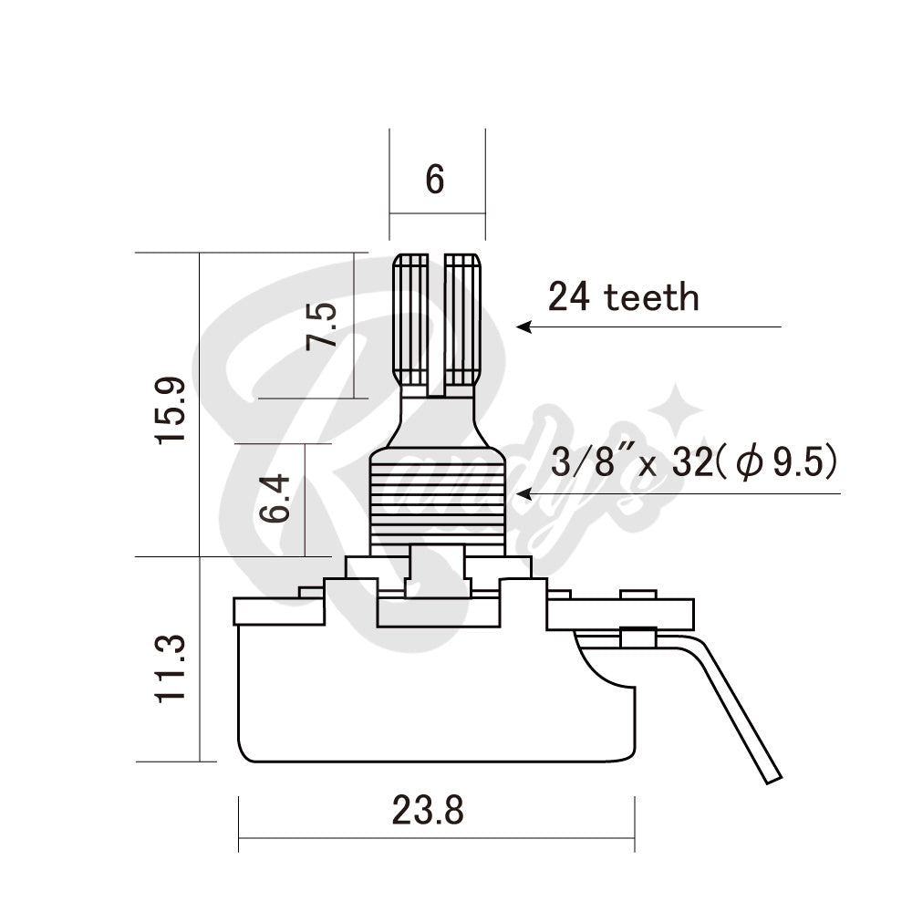 250KΩ Potentiometer ¼" Bushing (Fine) Short - Fits Gibson® Randy's LLC