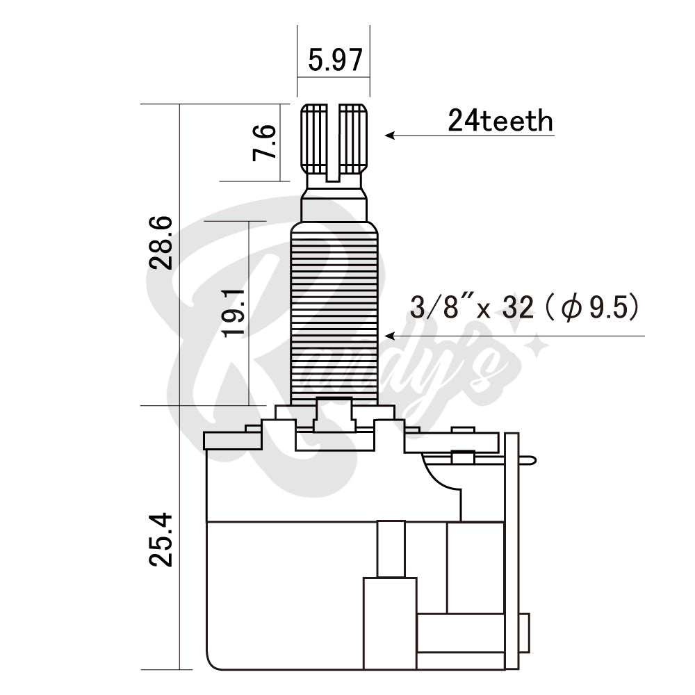 500KΩ Push-Pull DPDT Potentiometer ¾" Bushing (Fine) Long - Fits Gibson® Les Paul® Randy's LLC