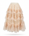 Divine Floral Ruffle Maxi Skirt Boho Brown