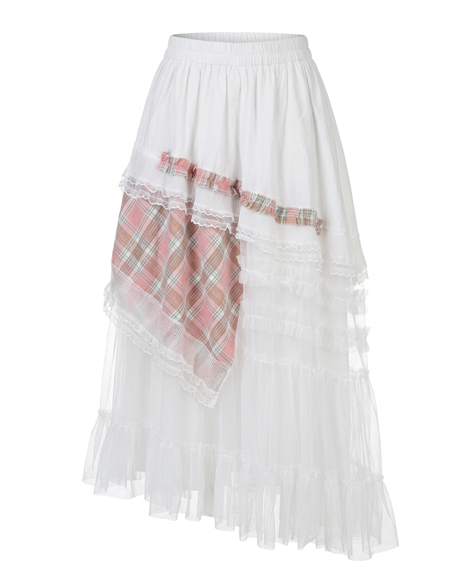 Sovereign Plaid Patchwork Maxi Skirt Boho Brown