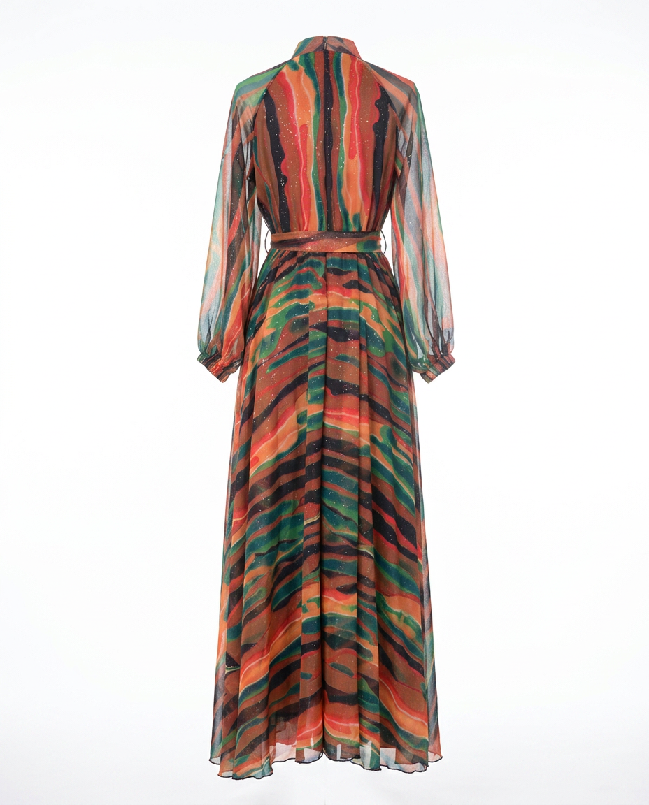 Vibrant Sparkle Printed Kaftan Boho Brown