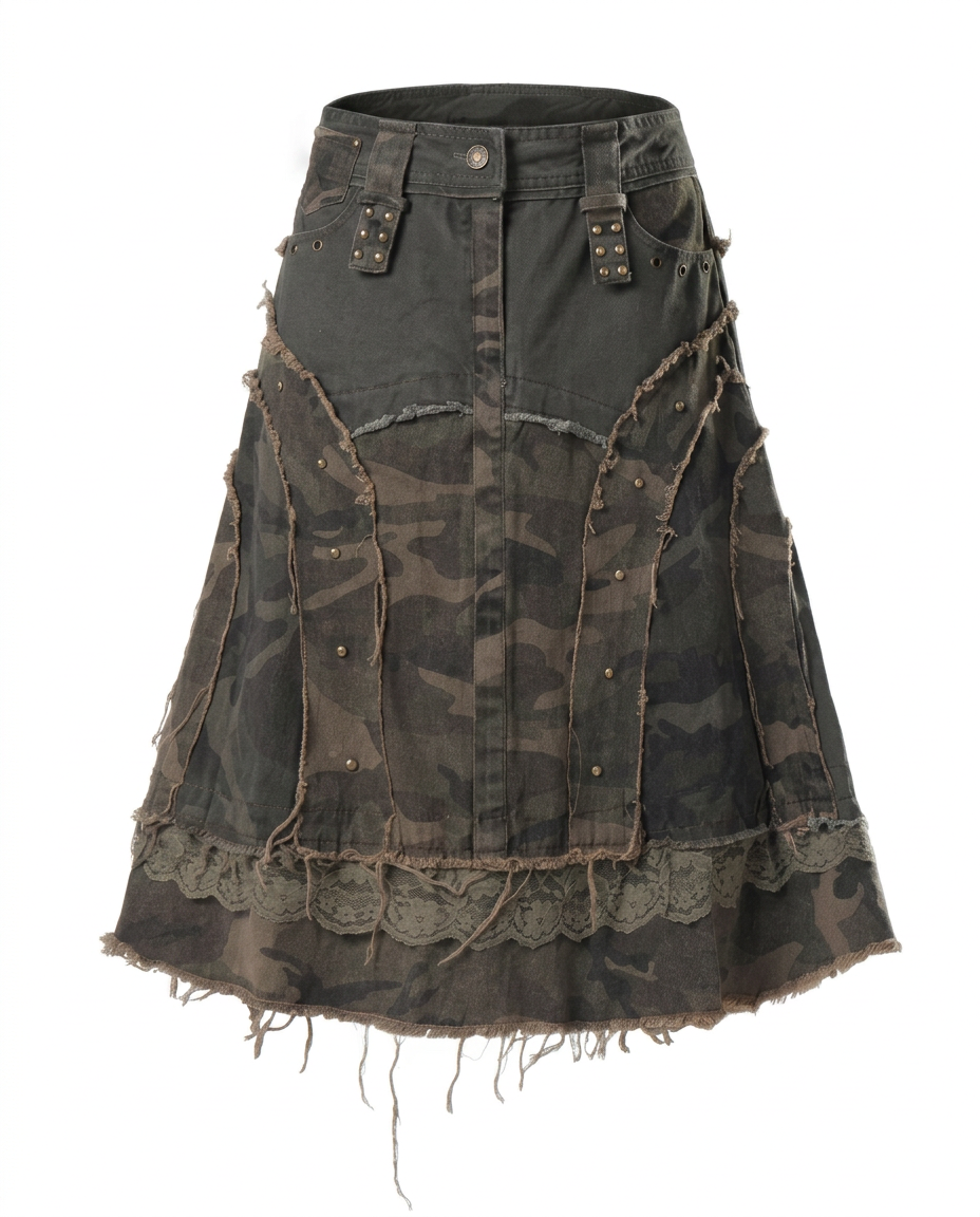 Daring Camouflage Lace Maxi Skirt Boho Brown