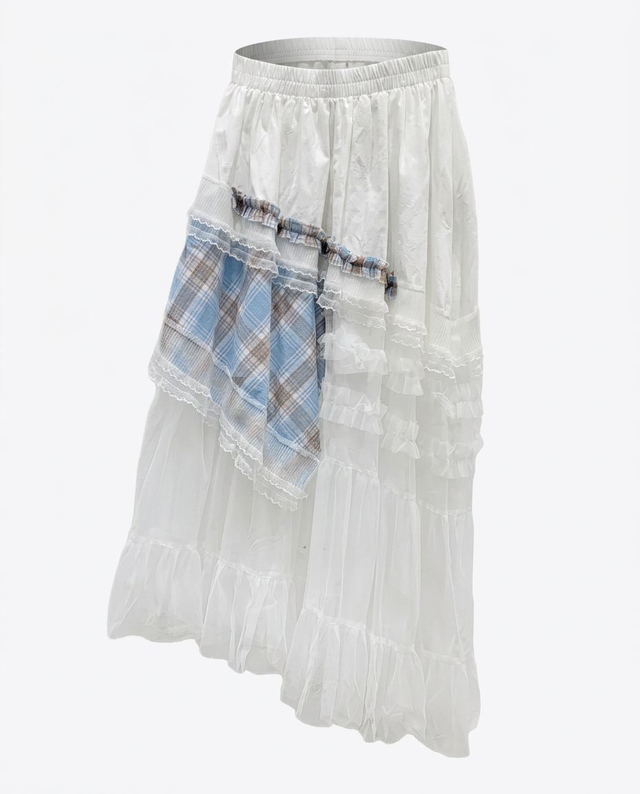Sovereign Plaid Patchwork Maxi Skirt Boho Brown