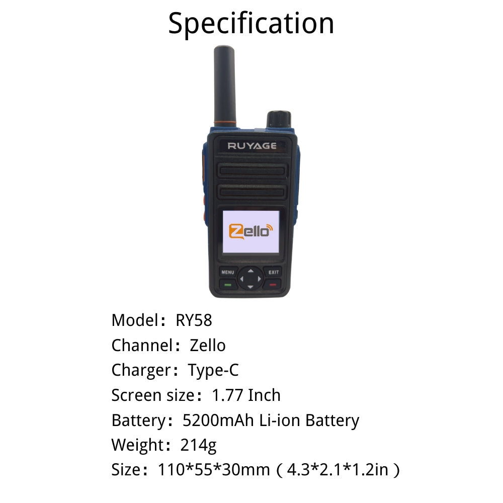 Ruyage RY58 Zello Push-to-Talk 4G LTE Long Range PoC Radio Ruyage Radio