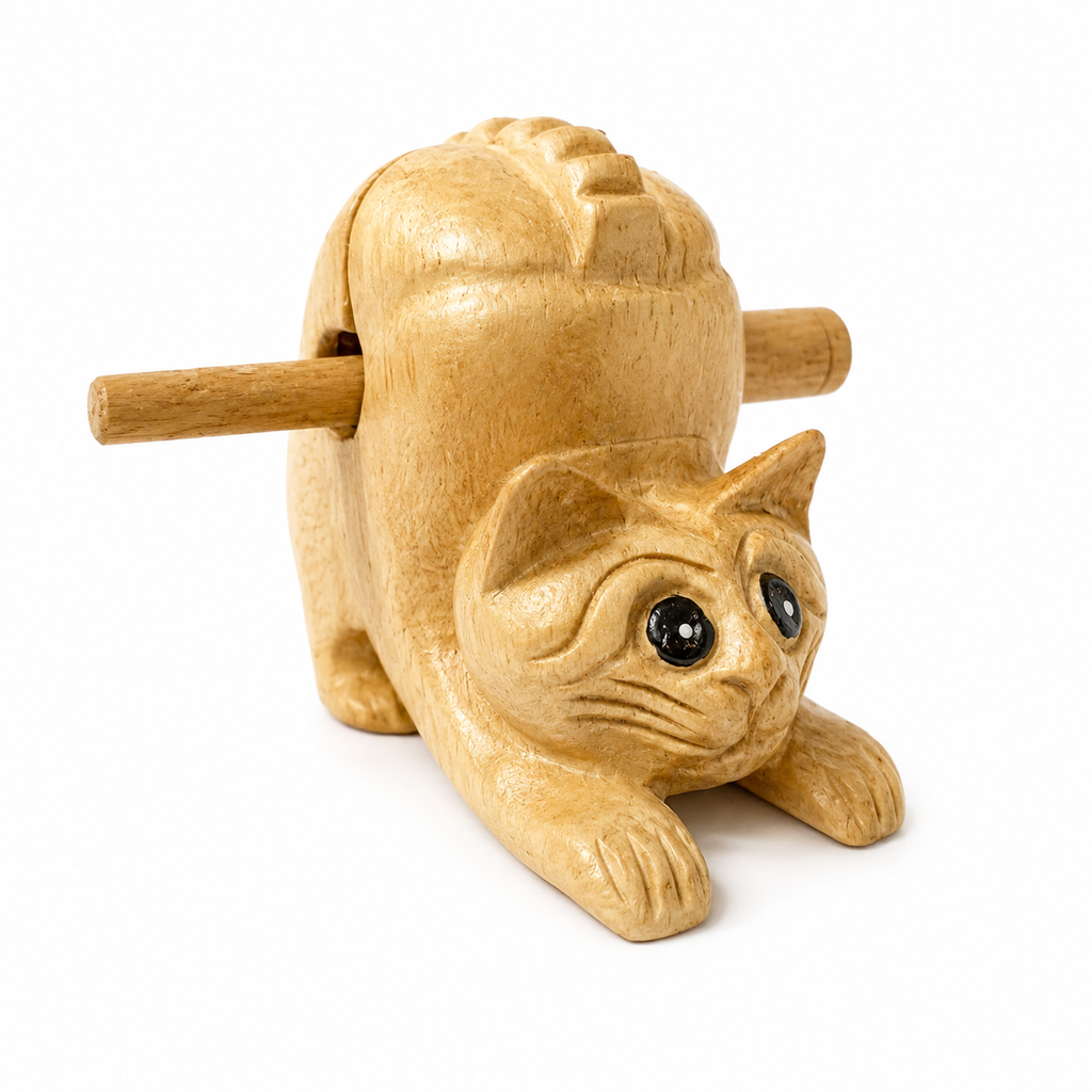4" Musical Wooden Cat Percussion Whistle Instrument Music Frog Co