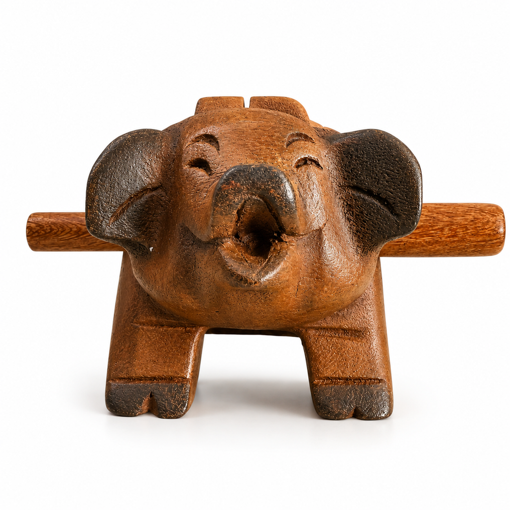 5" Dark Stained Wooden Musical Pig Percussion Instrument Music Frog Co