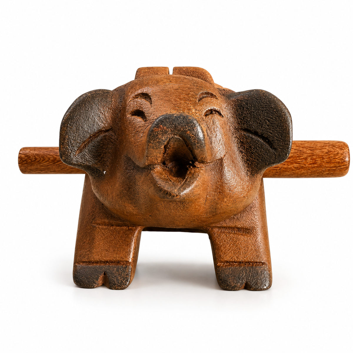 5" Dark Stained Wooden Musical Pig Percussion Instrument Music Frog Co