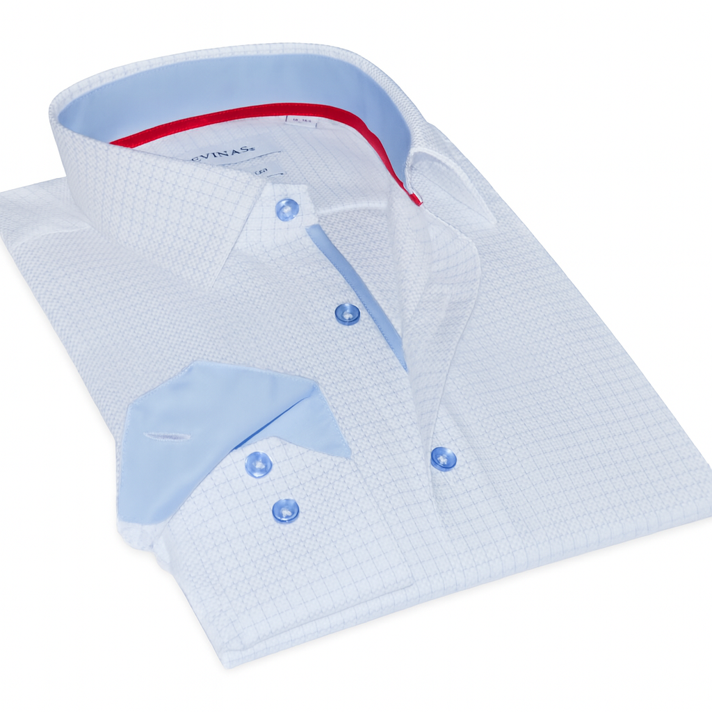 James Button-Up Shirt With Contrast Details // Blue Check // Contemporary Fit (Regular) LEVINAS® Official