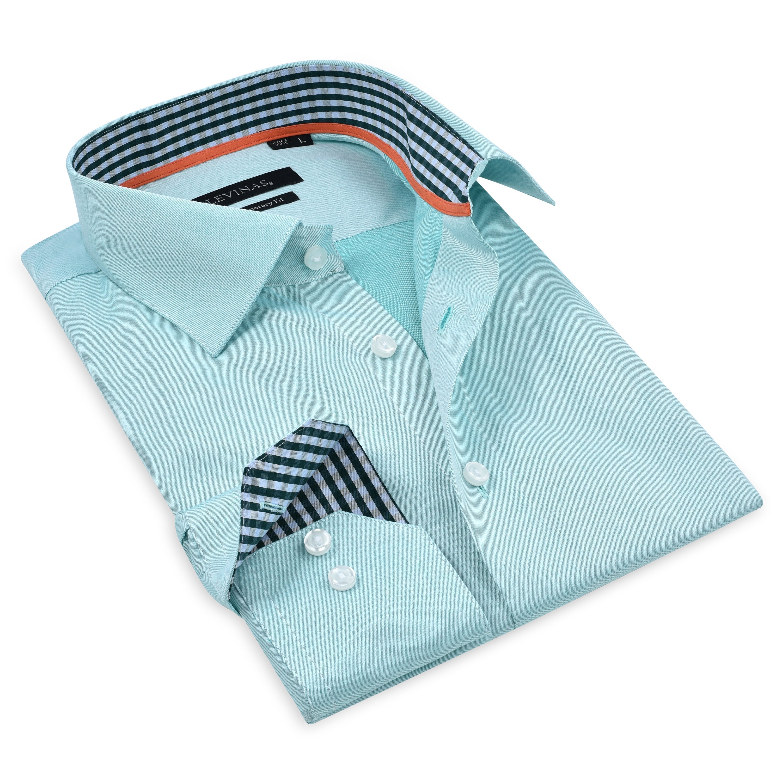 Contrast Collar Button-Up Shirt // Contemporary Fit - contrast  trimming- final sale LEVINAS® Official
