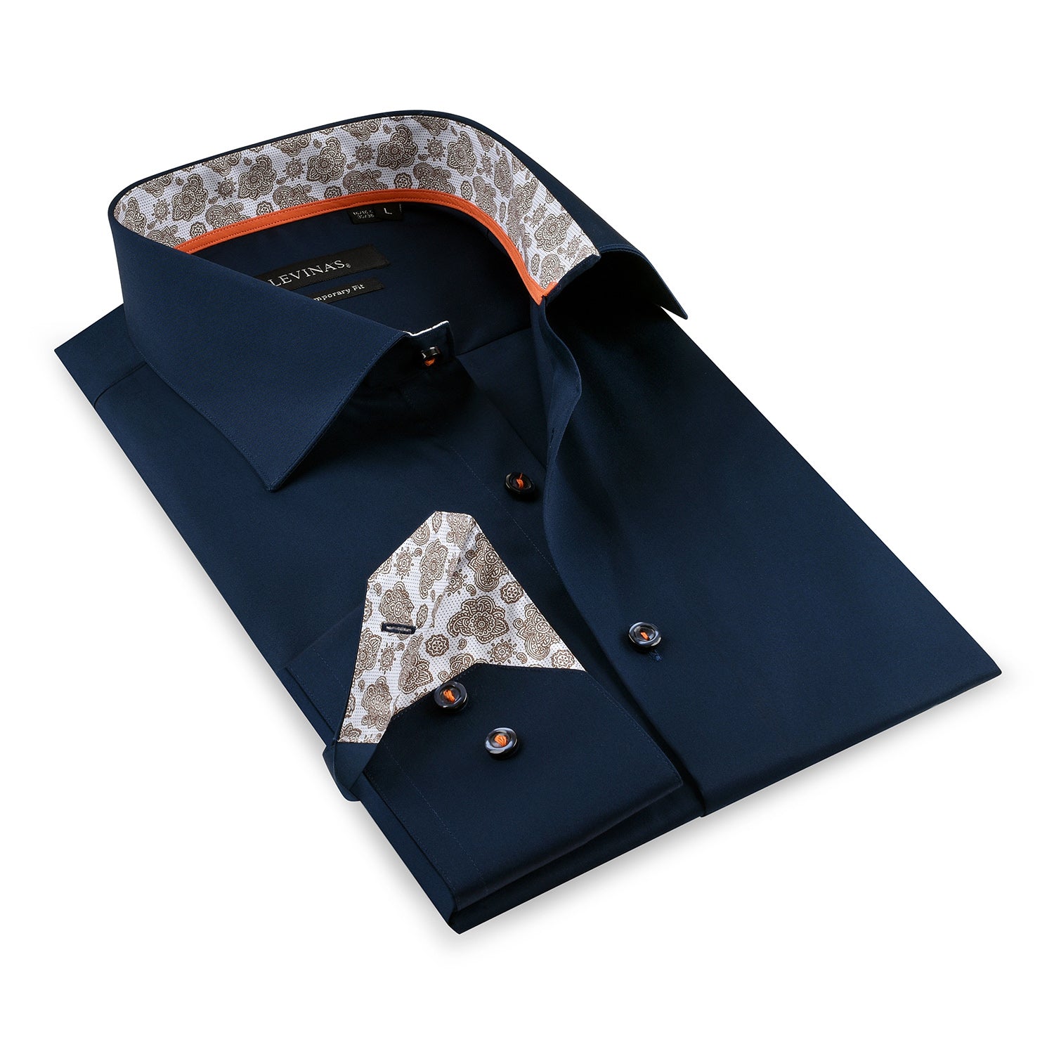 Contrast Collar Button-Up Shirt // Contemporary Fit - contrast  trimming - final sale LEVINAS® Official