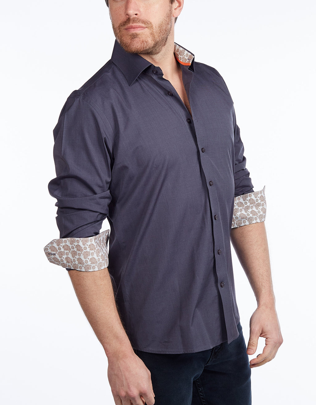 Contrast Collar Button-Up Shirt //  - Contemporary Fit - contrast  trimming - final sale LEVINAS® Official