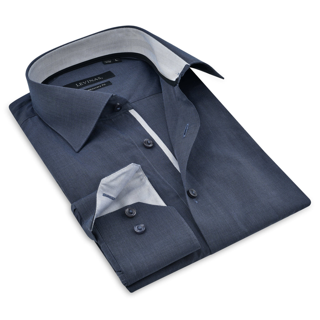 Contrast Collar Button-Up Shirt //  - Contemporary Fit - contrast  trimming - final sale LEVINAS® Official