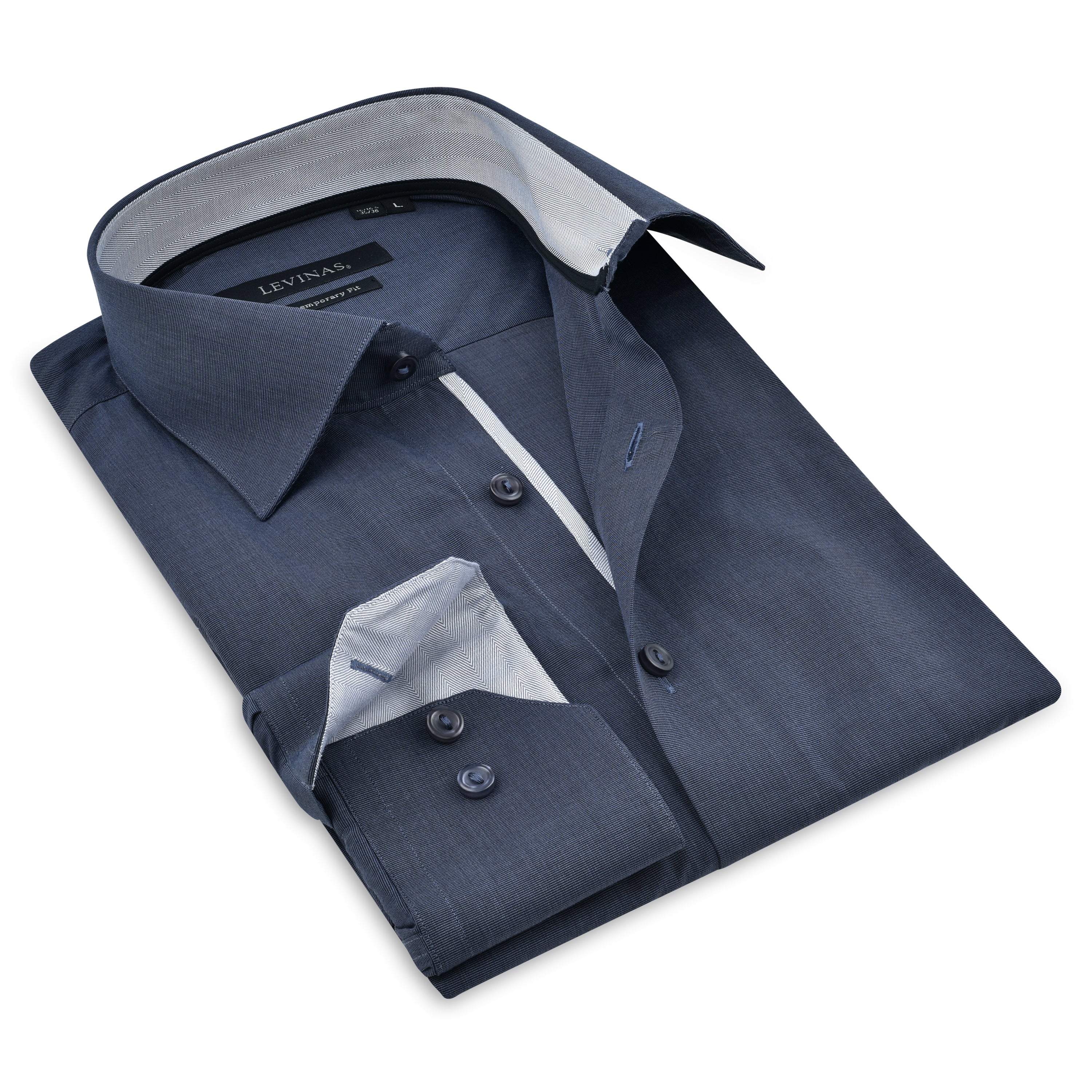 Contrast Collar Button-Up Shirt //  - Contemporary Fit - contrast  trimming - final sale LEVINAS® Official