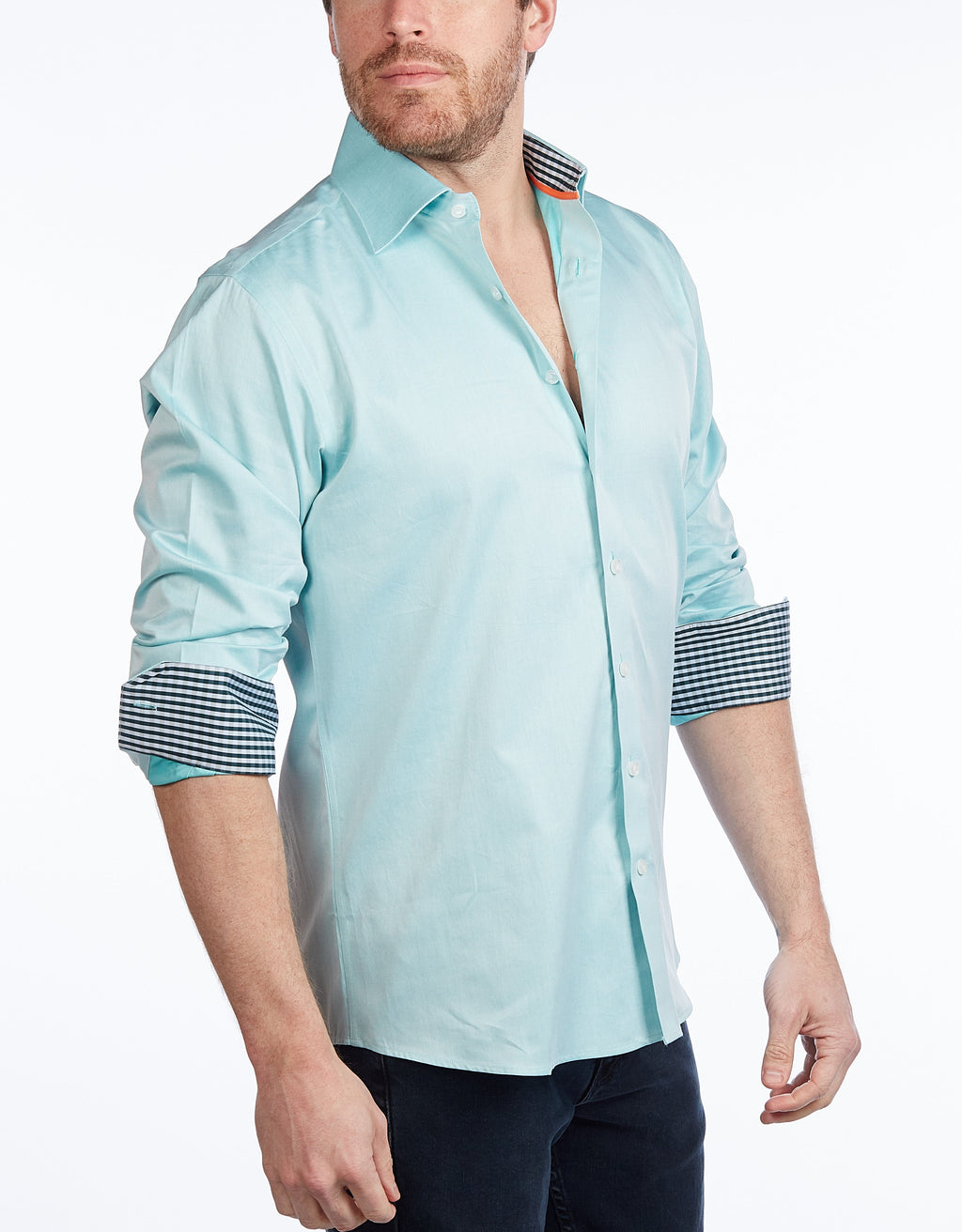 Contrast Collar Button-Up Shirt // Contemporary Fit - contrast  trimming- final sale LEVINAS® Official