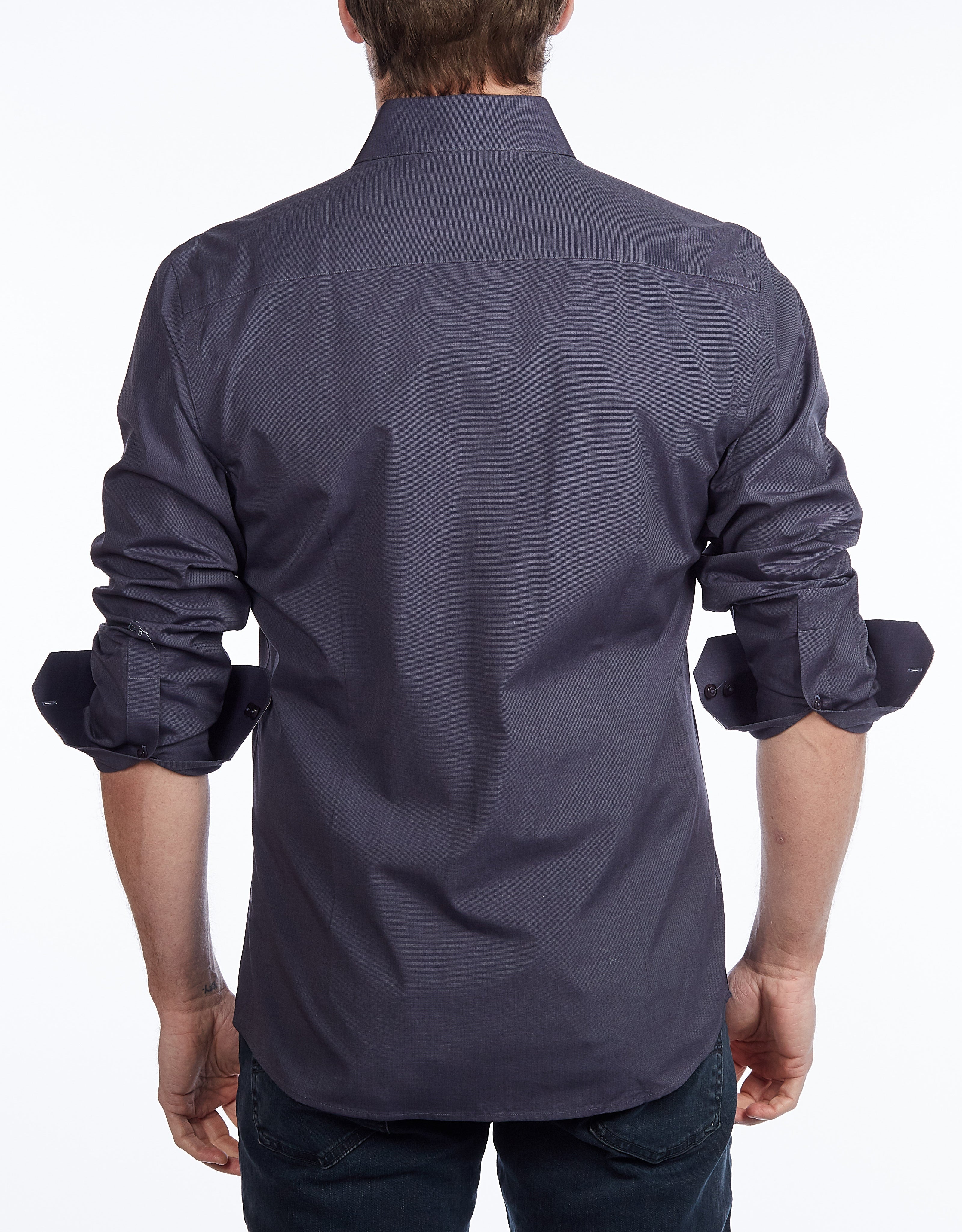 Contrast Collar Button-Up Shirt //  - Contemporary Fit - contrast  trimming - final sale LEVINAS® Official