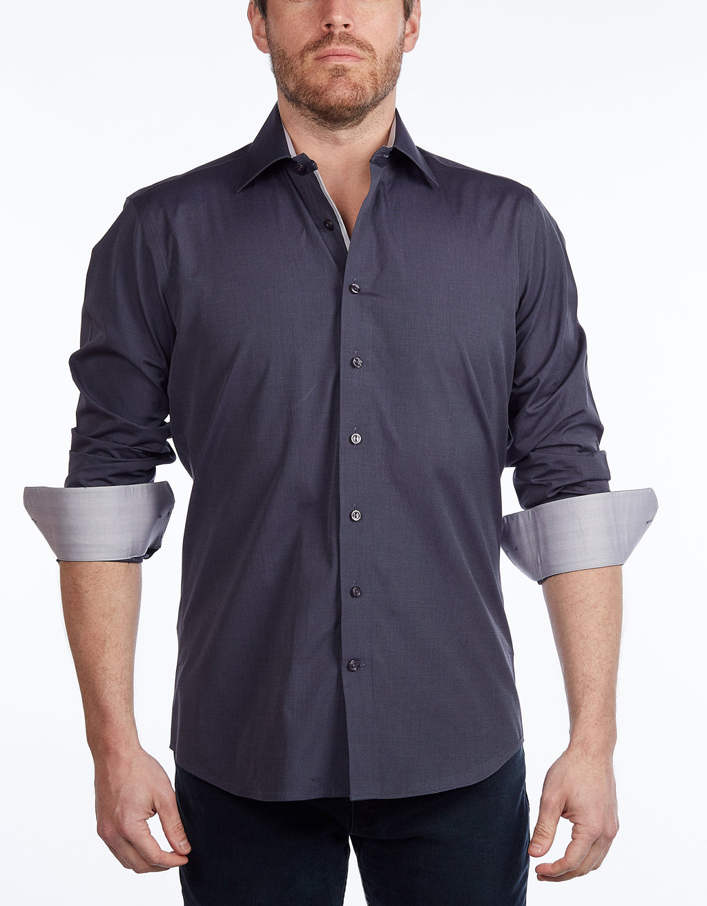 Contrast Collar Button-Up Shirt //  - Contemporary Fit - contrast  trimming - final sale LEVINAS® Official