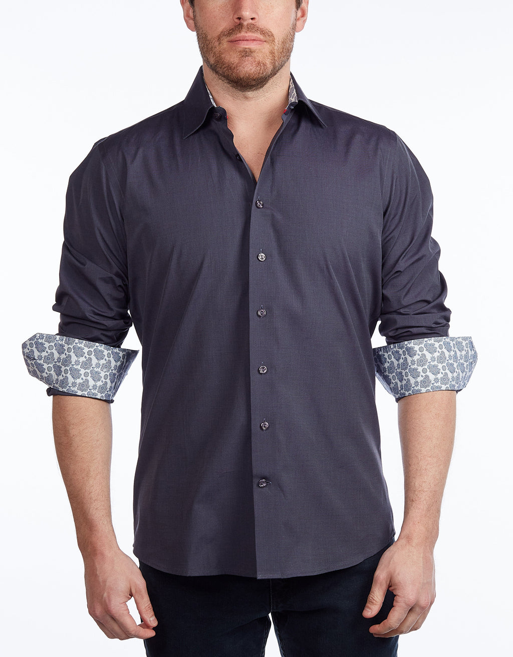 Contrast Collar Button-Up Shirt // Contemporary Fit - contrast  trimming - final sale LEVINAS® Official